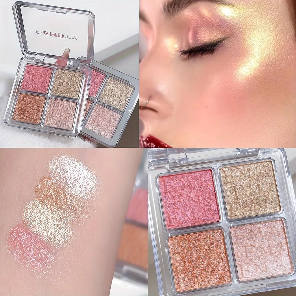 4 Color Face Highlighter Palette Illuminator Palette Natural Glow Waterproof Glitter Shimmer Baked Powder Highlighter Makeup